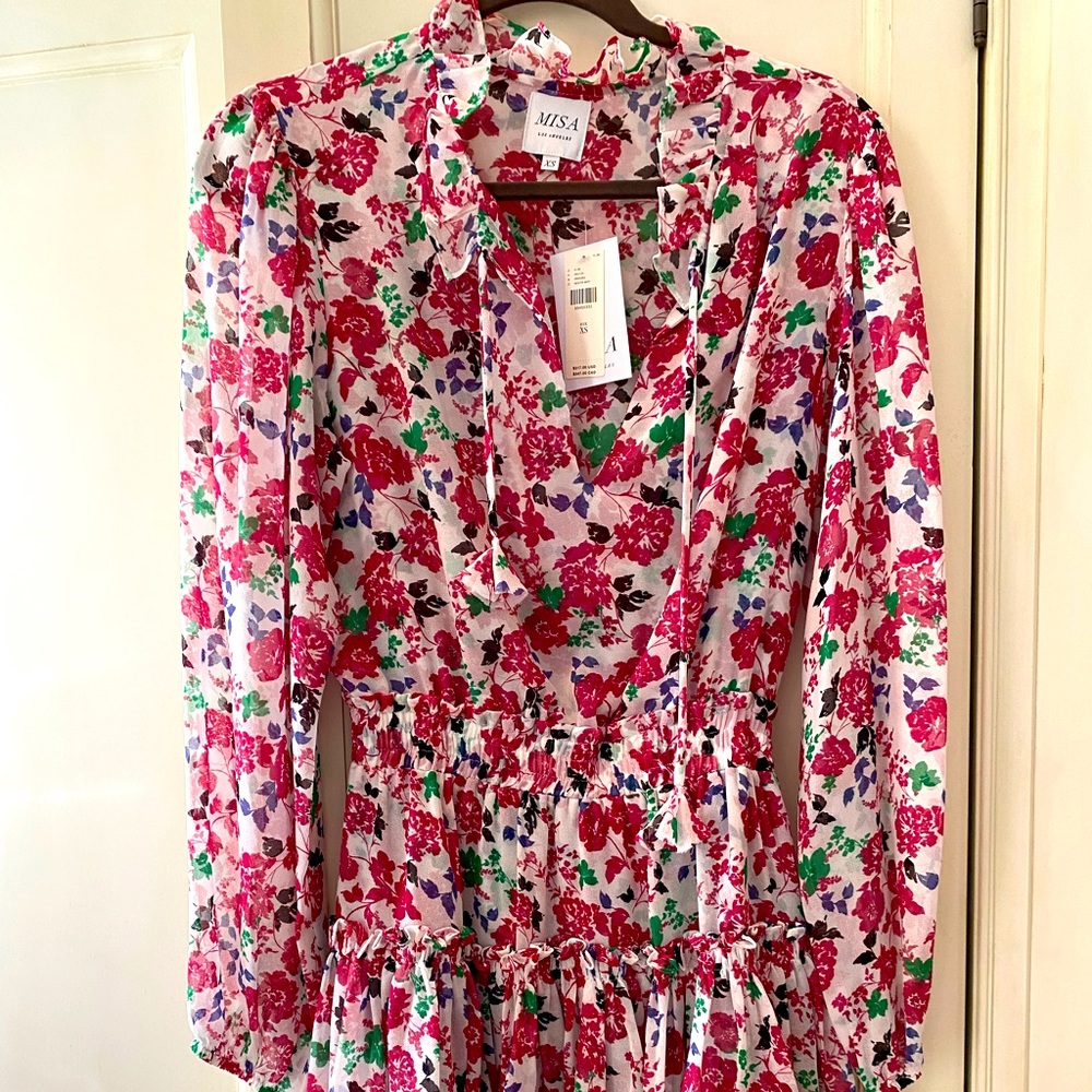 NWT Misa Los Angeles Delilah Floral Mini Dress in Neutral Motif - Picture 5 of 7